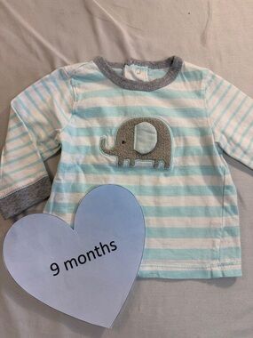 Little Me - Long Sleeve Striped Blue and Grey Elephant Tee/T-shirt top